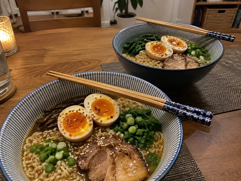 Soft-boiled eggs on ramen, Amanda R. review