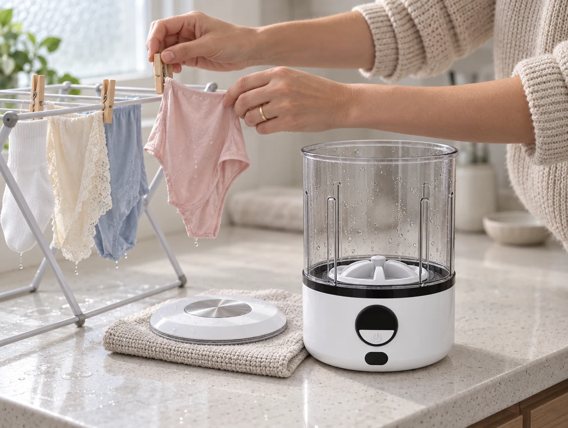 Clean laundry drying on a rack