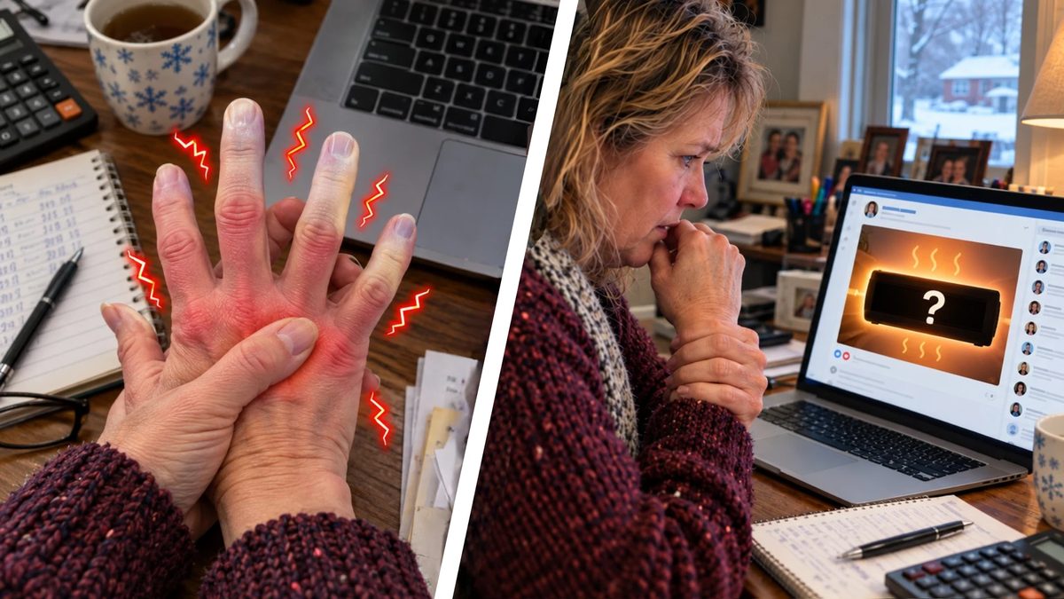 Numb fingers at a cold home-office desk.