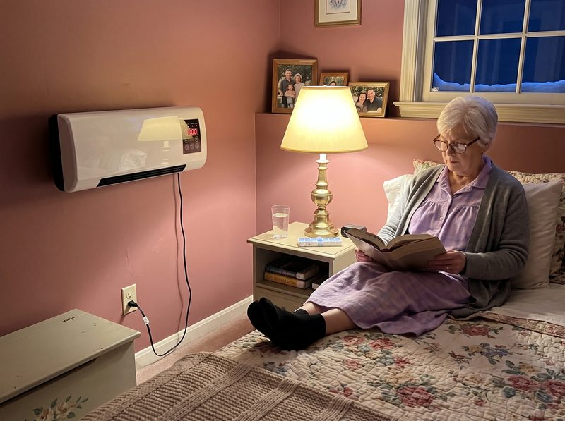 Wall heater in a bedroom.