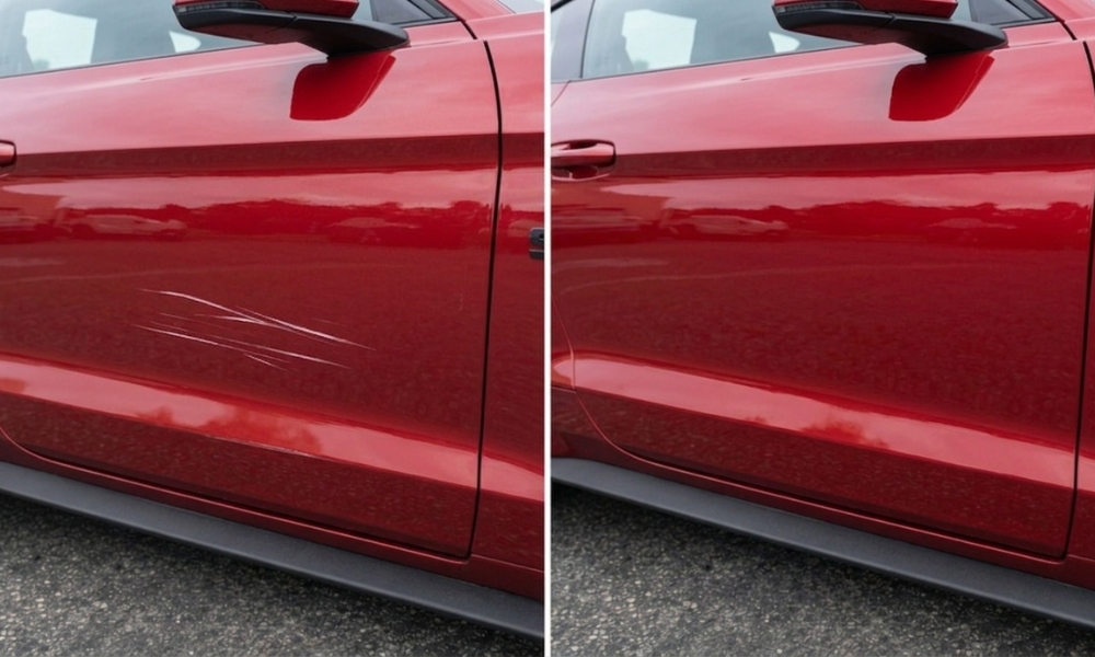Red paint: before and after